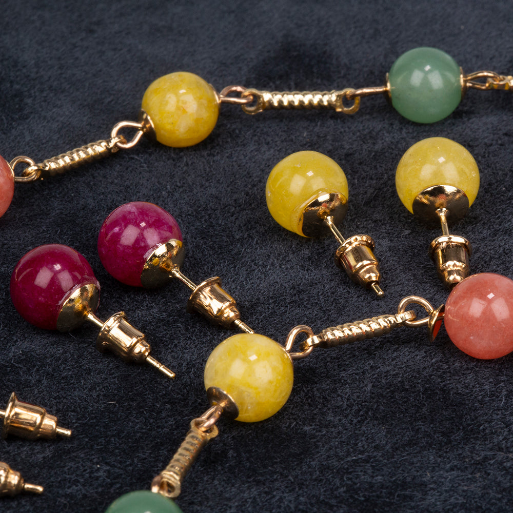 Schmuckgarnitur aus aus goldplattierter Legierung mit Amethyst und Jade 6 