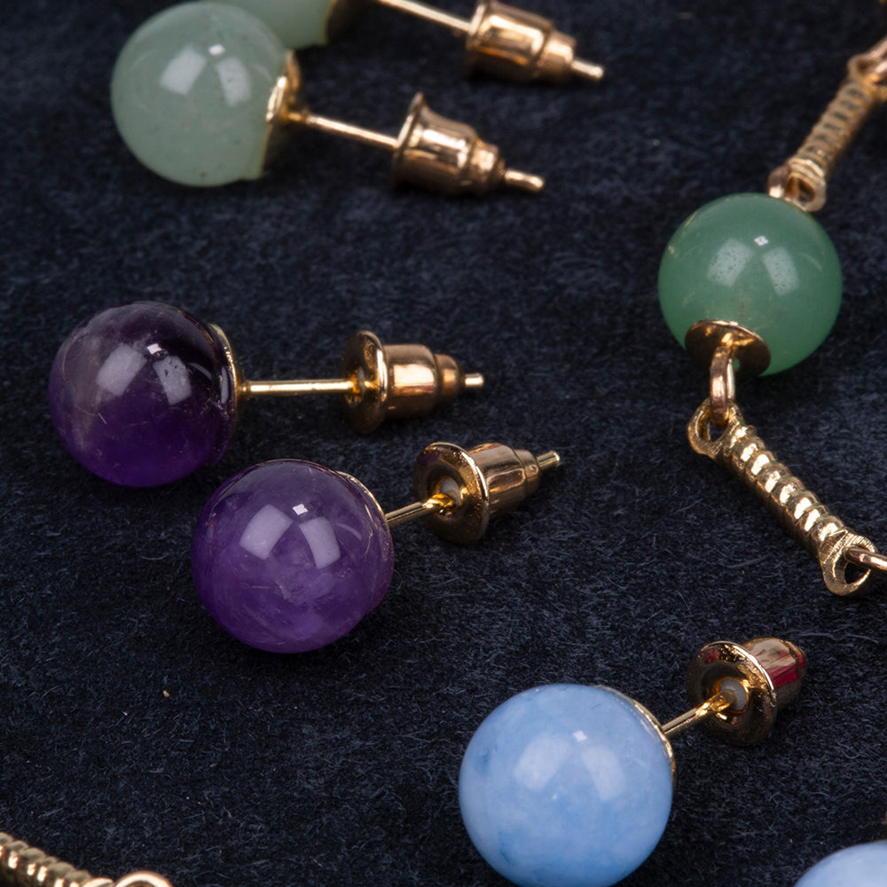 Schmuckgarnitur aus aus goldplattierter Legierung mit Amethyst und Jade 7 