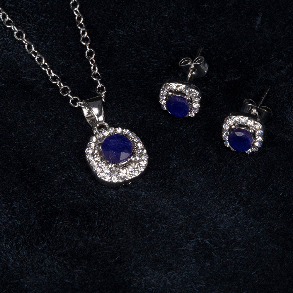 Schmuckgarnitur aus aus goldplattierter Legierung mit Saphir und weißem Emporia® Kristall 2 