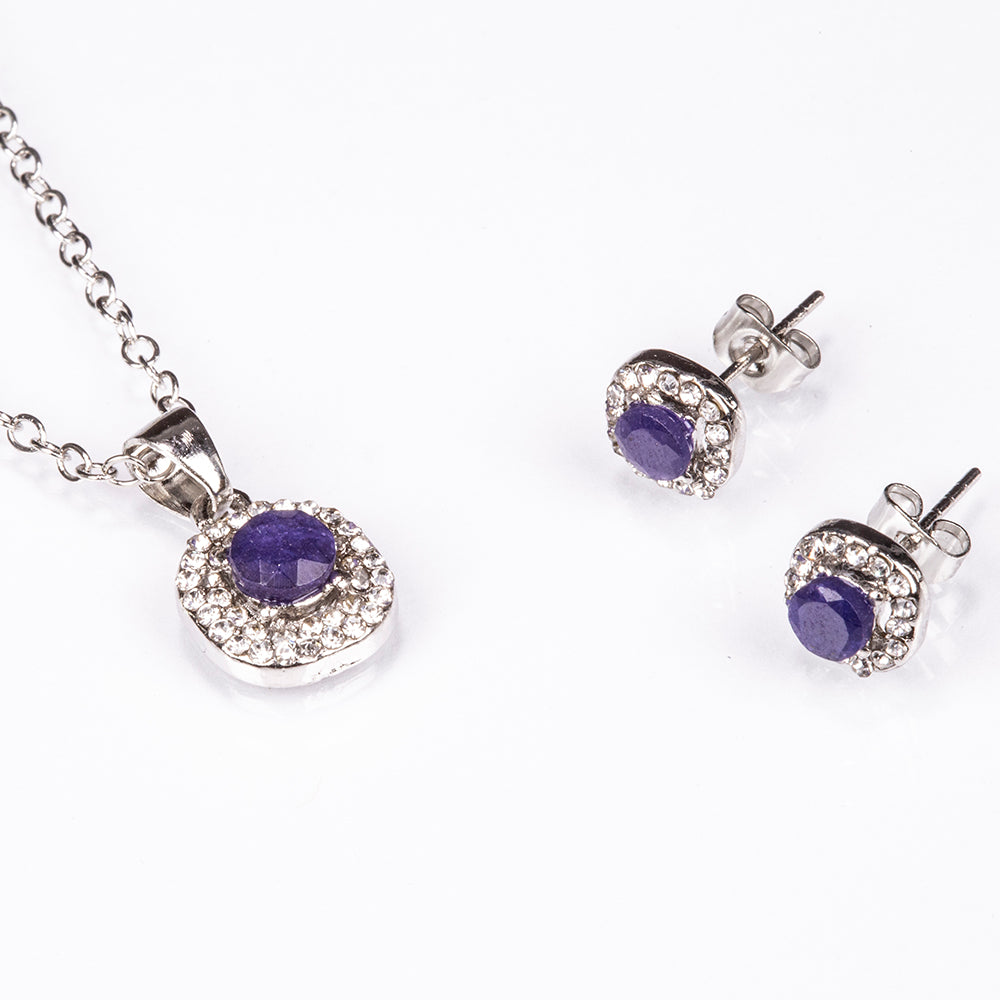 Schmuckgarnitur aus aus goldplattierter Legierung mit Saphir und weißem Emporia® Kristall 1 