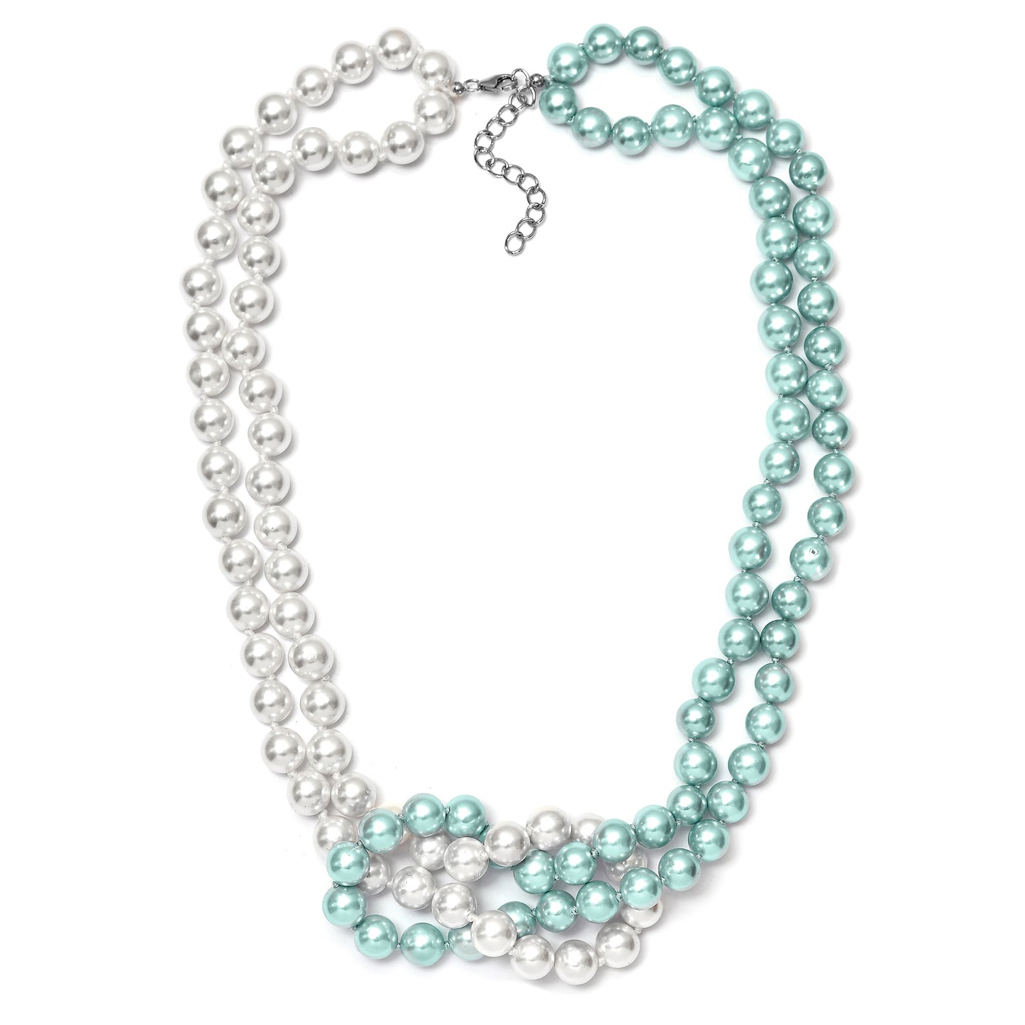 Silberhalskette mit weißer Süßwasserperle und grüner Perle