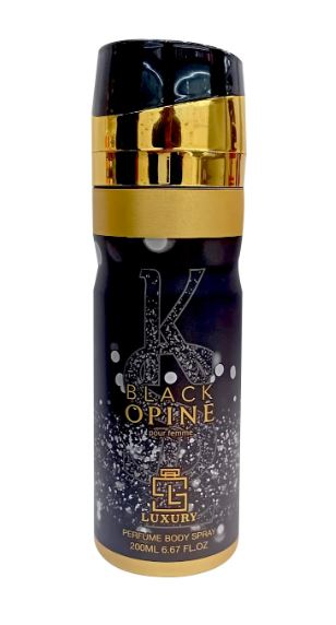 Perfume Body Spray BLACK OPINE 200 ML (Top: PINK PEPPER, ORANGE BLOSSOM, PEAR; Middle: WHITE FLOWERS, JASMINE, COFFEE; Base: VANILLA, PATCHOULI, CEDARWOOD, MUSK) 2 