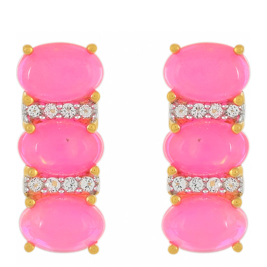 Goldplattierte Silberohrringe mit äthiopischem neon pink Opal und weißem Topas