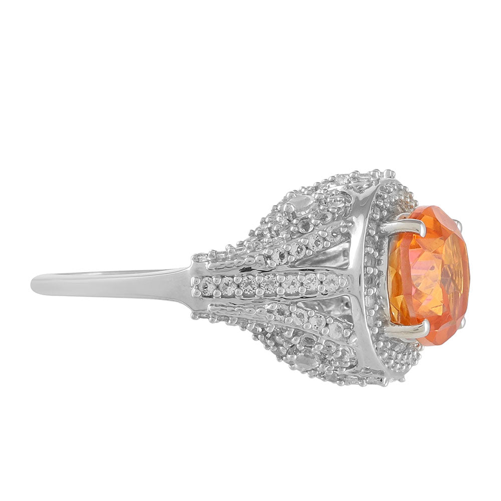 Silberring mit Padparadscha Quarz und weißem Topas 3 