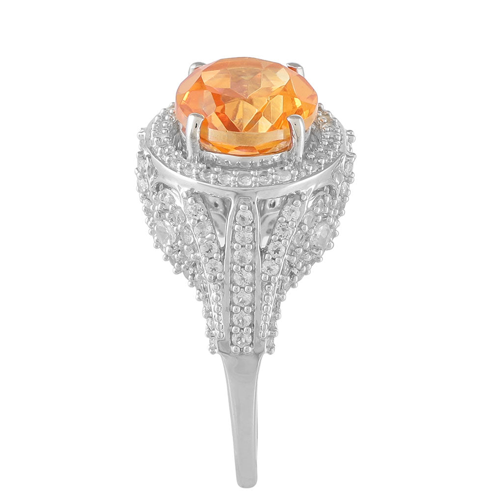 Silberring mit Padparadscha Quarz und weißem Topas