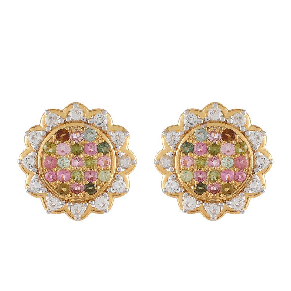 Goldplattierte Silberohrringe mit regenbogenfarbenem Turmalin aus Pelmadulla und weißem Topas