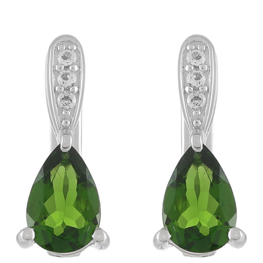 Silberohrringe mit Chromdiopsid und weißem Topas