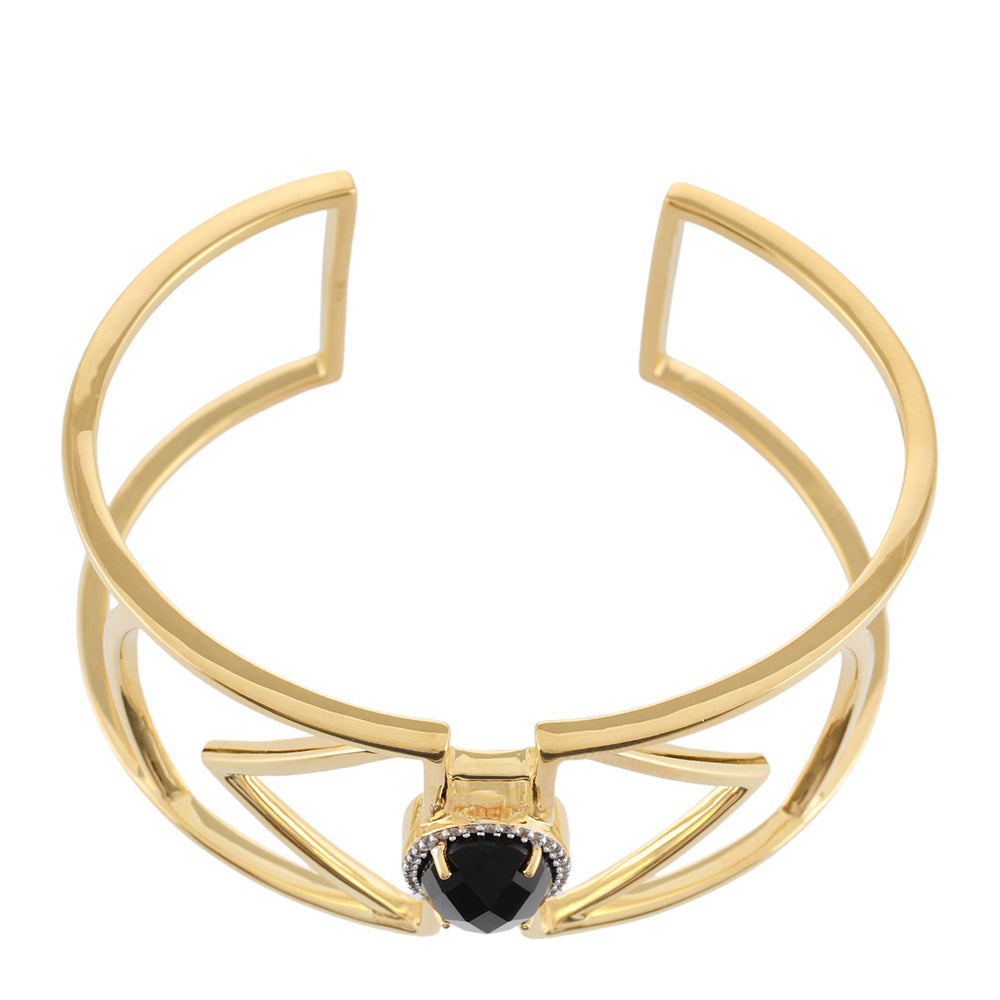 Goldplattierter Silberarmreif mit schwarzem Onyx und weißem Topas 2 