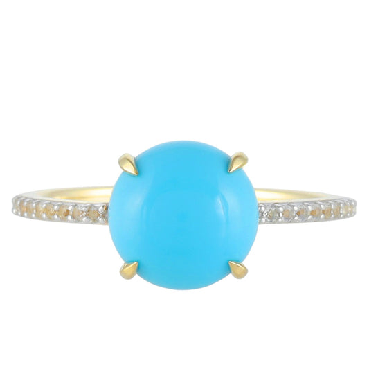 Goldring mit Dornröschen Türkis und weißem Topas