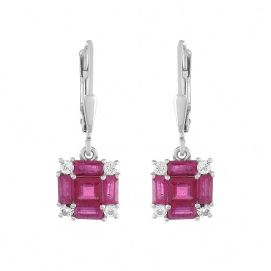 Silberohrringe mit Thai Rubin und weißem Topas