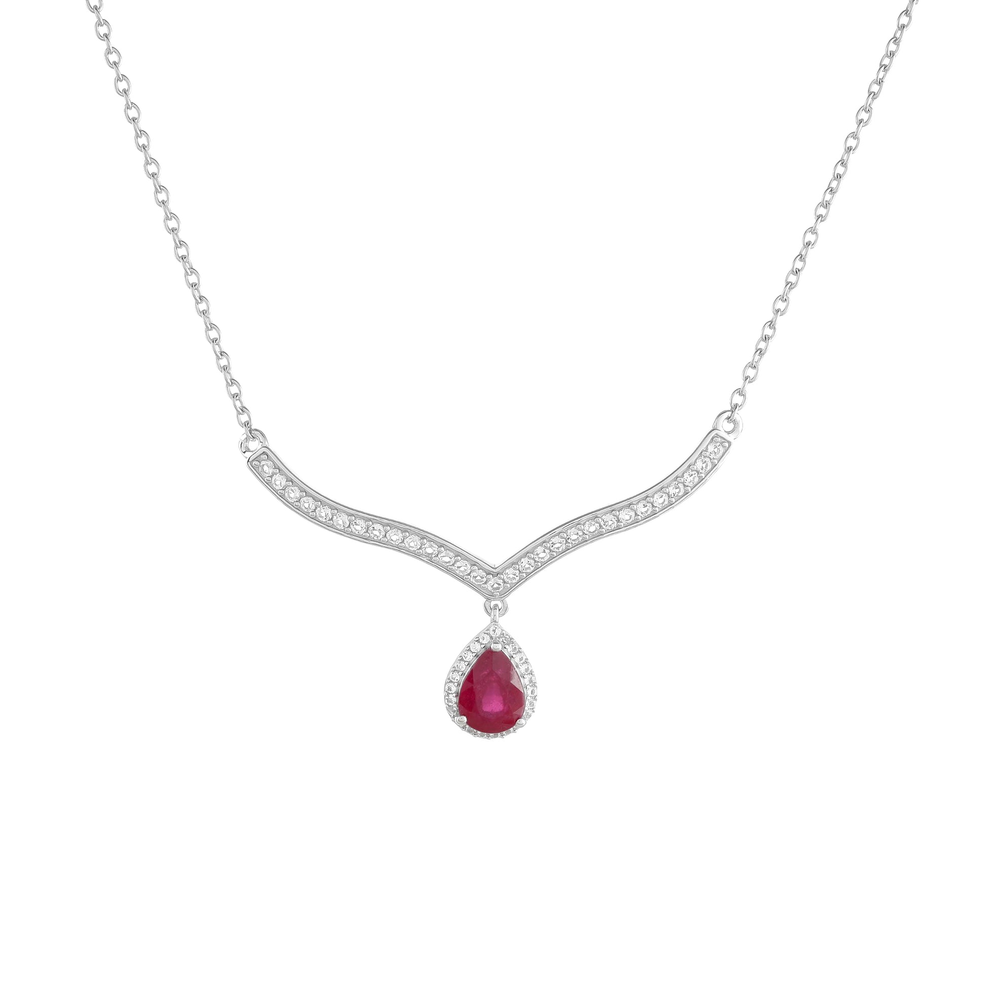 Silberhalskette mit Thai Rubin und weißem Topas 1 