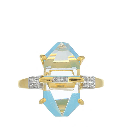 Goldplattierter Silberring mit Türkis und weißem Diamant