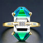 Goldplattierter Silberring mit grünem Onyx und weißem Diamant
