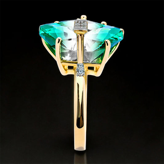 Goldplattierter Silberring mit grünem Onyx und weißem Diamant