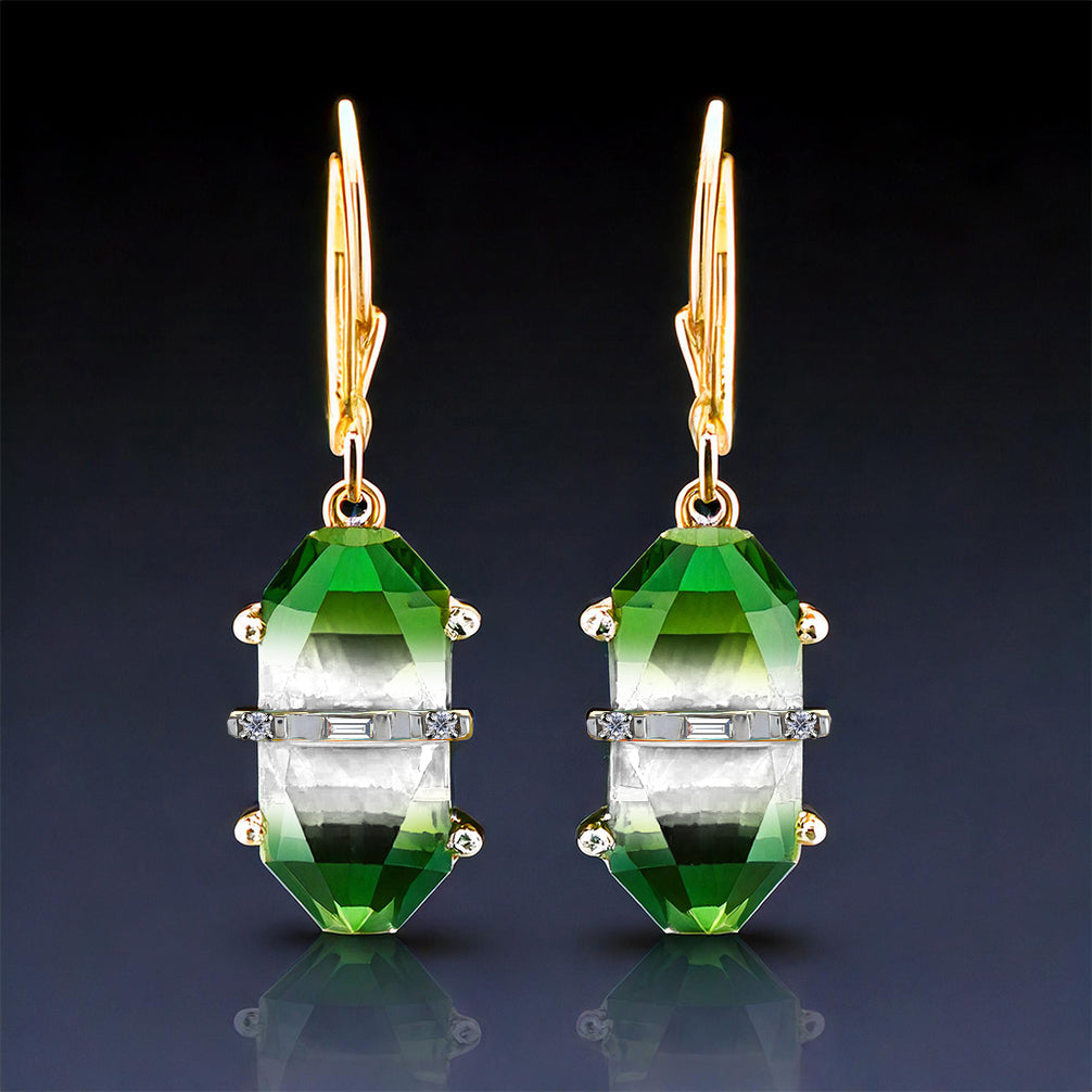 Goldplattierte Silberohrringe mit grünem Onyx und weißem Diamant 1 