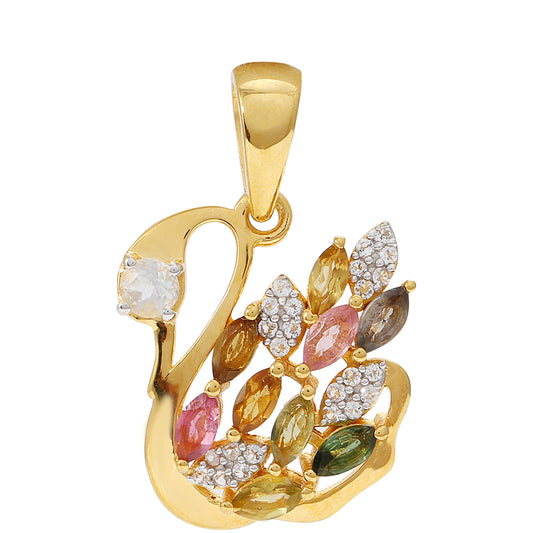 Goldplattierter Silberanhänger mit regenbogenfarbenem Turmalin aus Pelmadulla und weißem Topas