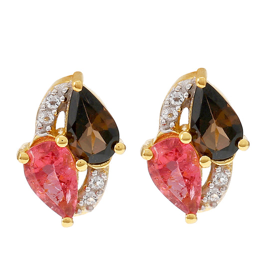 Goldplattierte Silberohrringe mit regenbogenfarbenem Turmalin aus Pelmadulla und weißem Topas