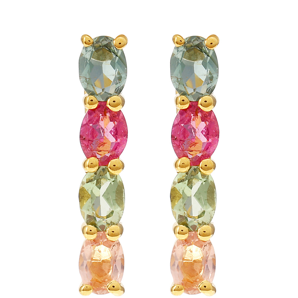 Goldplattierte Silberohrringe mit regenbogenfarbenem Turmalin aus Pelmadulla 1 