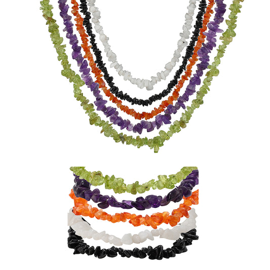 Schmuckgarnitur aus Nugget mit Amethyst und Karneol
