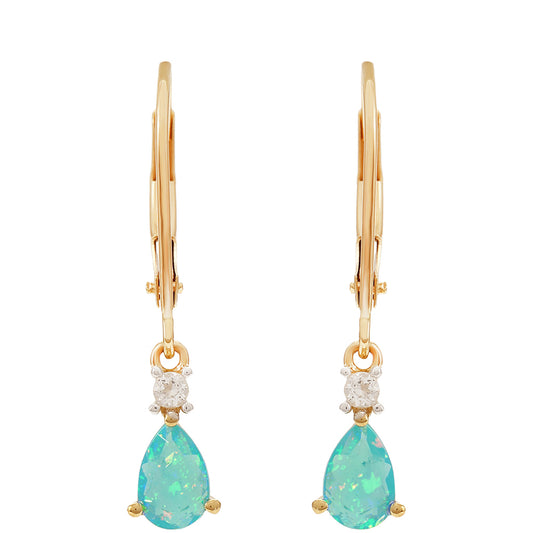 Goldohrringe mit äthiopischem Paraiba-Blauopal und weißem Topas
