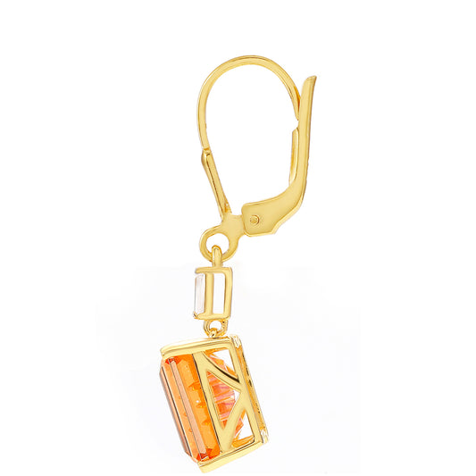 Goldplattierte Silberohrringe mit Padparadscha Quarz und natürlichem Zirkon