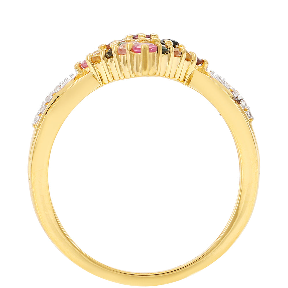 Goldplattierter Silberring mit regenbogenfarbenem Turmalin aus Pelmadulla und weißem Topas 4 