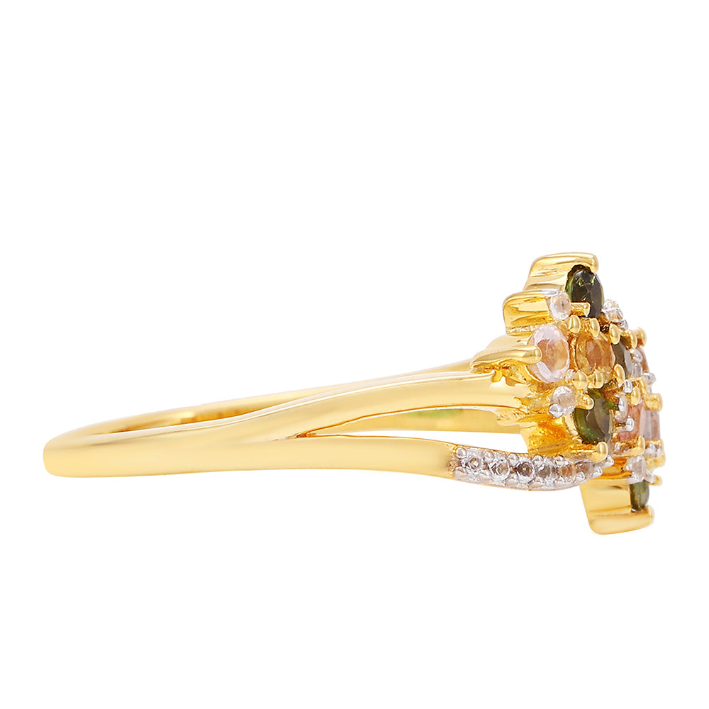 Goldplattierter Silberring mit regenbogenfarbenem Turmalin aus Pelmadulla und weißem Topas 2 