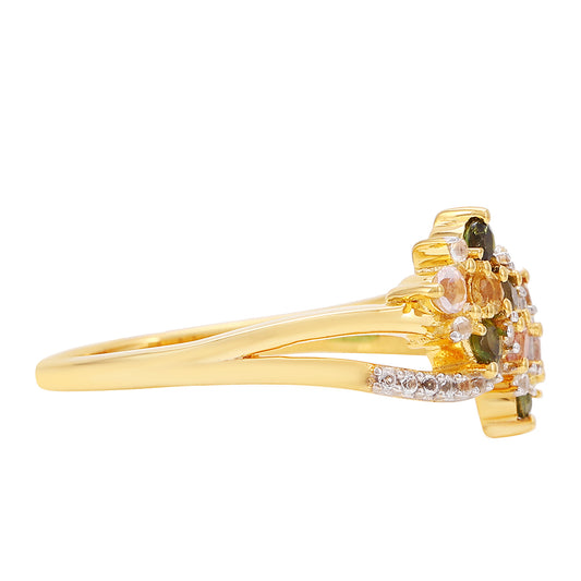 Goldplattierter Silberring mit regenbogenfarbenem Turmalin aus Pelmadulla und weißem Topas