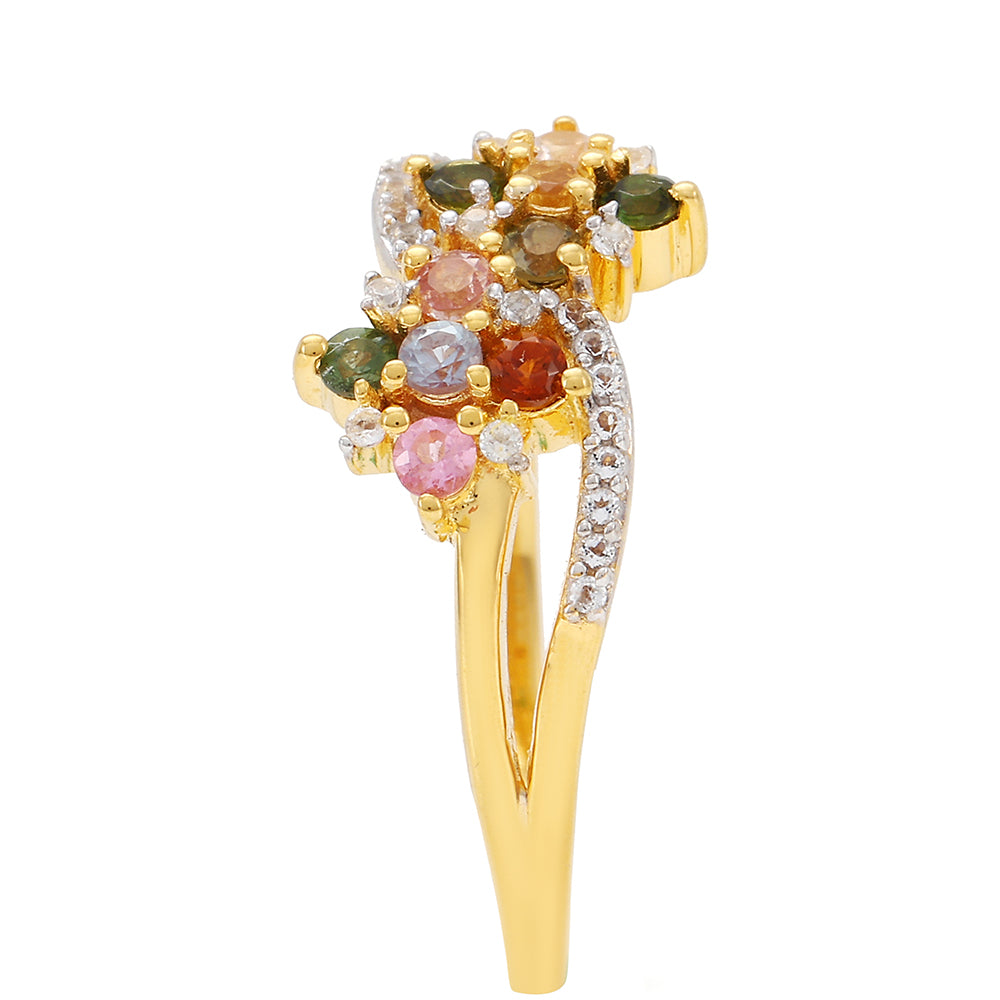 Goldplattierter Silberring mit regenbogenfarbenem Turmalin aus Pelmadulla und weißem Topas 3 