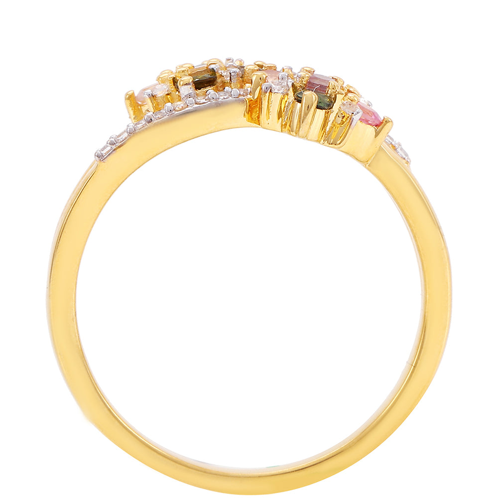 Goldplattierter Silberring mit regenbogenfarbenem Turmalin aus Pelmadulla und weißem Topas 4 