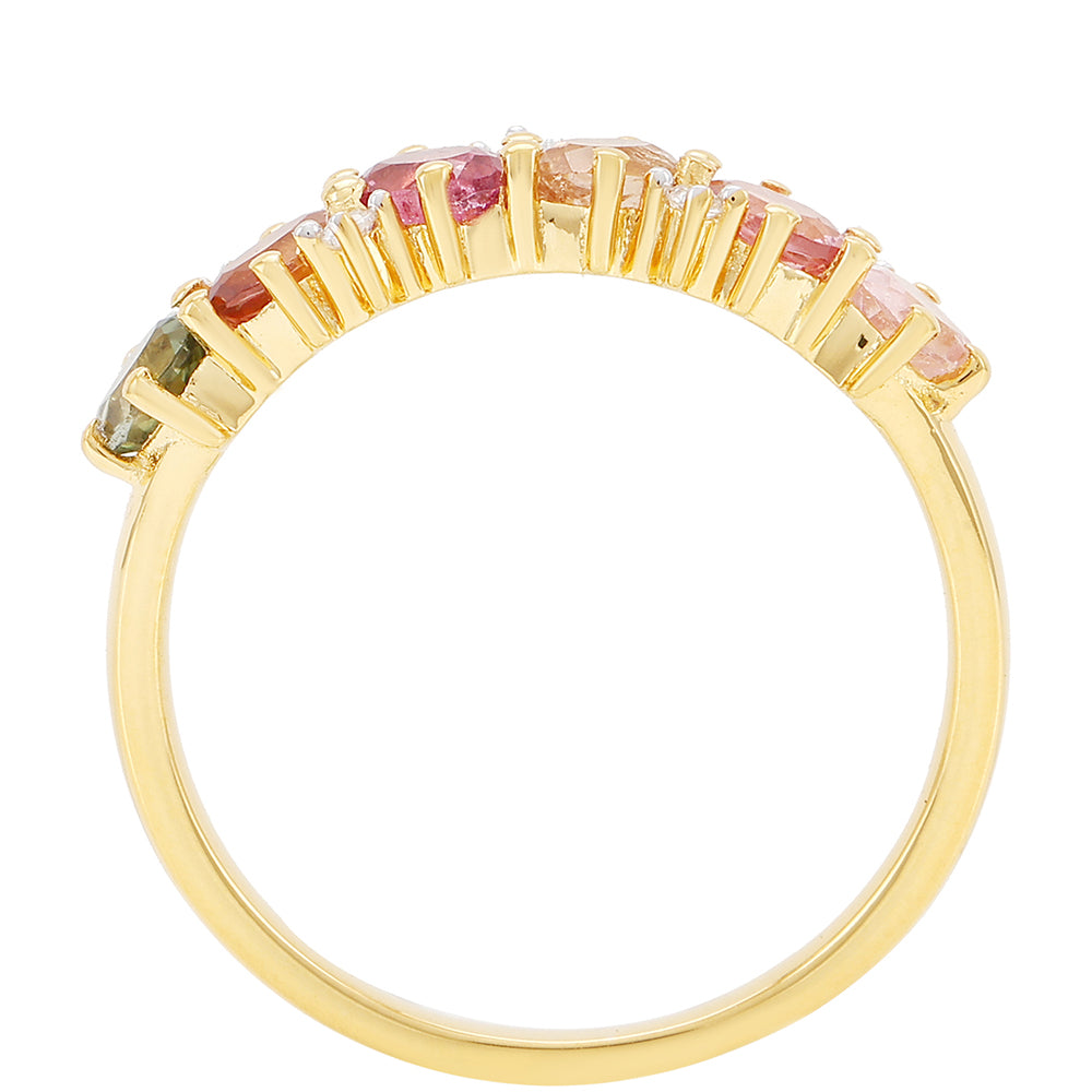 Goldplattierter Silberring mit regenbogenfarbenem Turmalin aus Pelmadulla und weißem Topas
