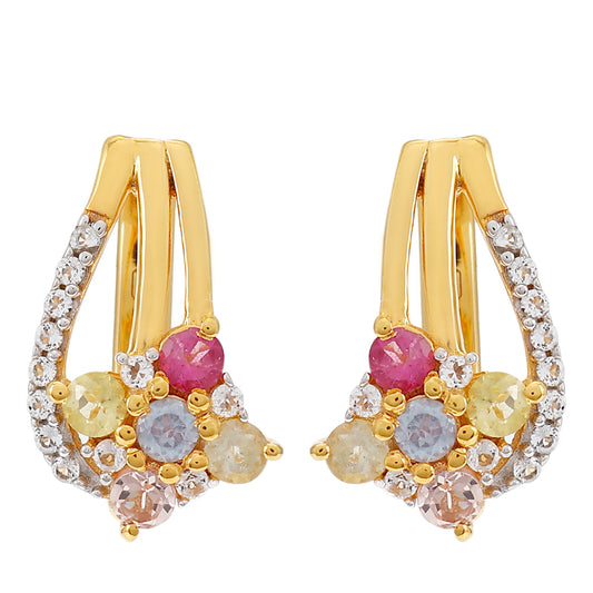 Goldplattierte Silberohrringe mit regenbogenfarbenem Turmalin aus Pelmadulla und weißem Topas