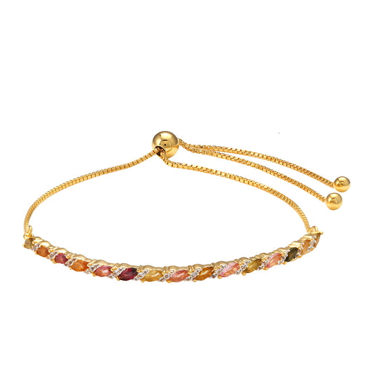 Goldplattiertes Silberarmband mit regenbogenfarbenem Turmalin aus Pelmadulla und weißem Topas