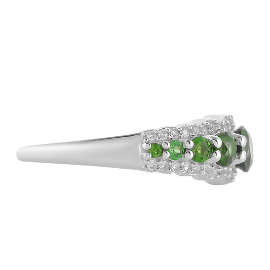 Silberring mit Chromdiopsid und weißem Topas