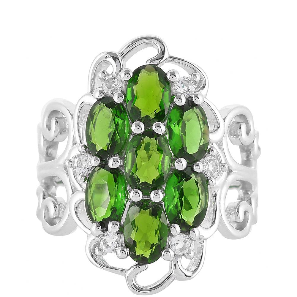 Silberring mit Chromdiopsid und weißem Topas