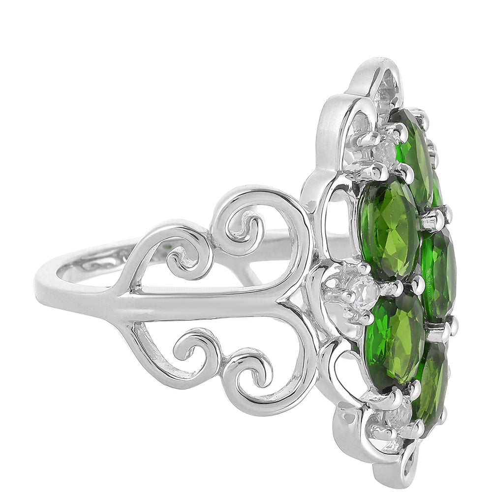 Silberring mit Chromdiopsid und weißem Topas 2 