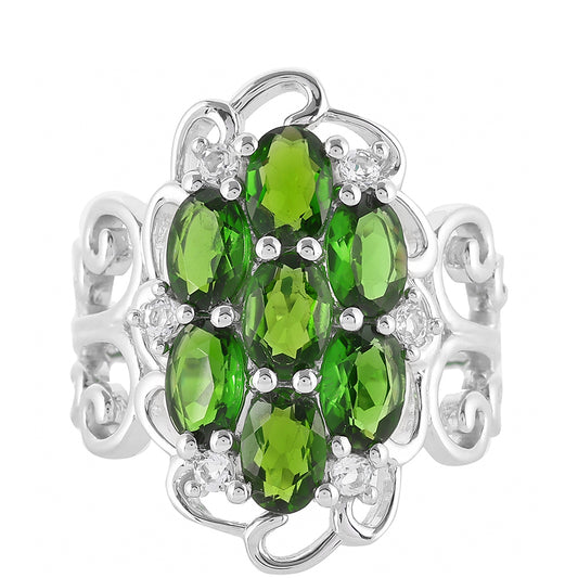 Silberring mit Chromdiopsid und weißem Topas