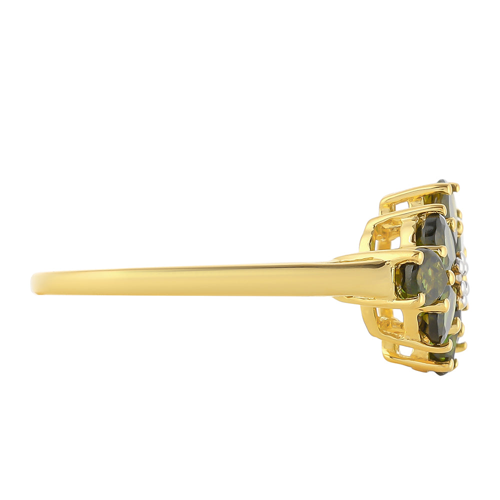 Goldplattierter Silberring mit grünem Turmalin und natürlichem Zirkon 2 
