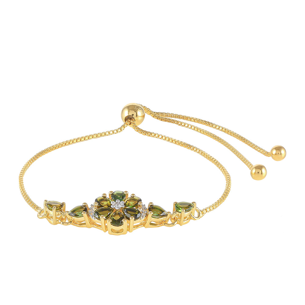 Goldplattiertes Silberarmband mit grünem Turmalin und natürlichem Zirkon 1 