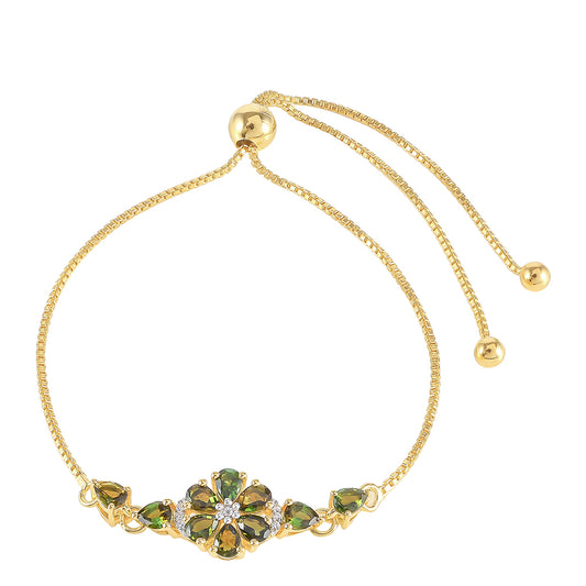 Goldplattiertes Silberarmband mit grünem Turmalin und natürlichem Zirkon