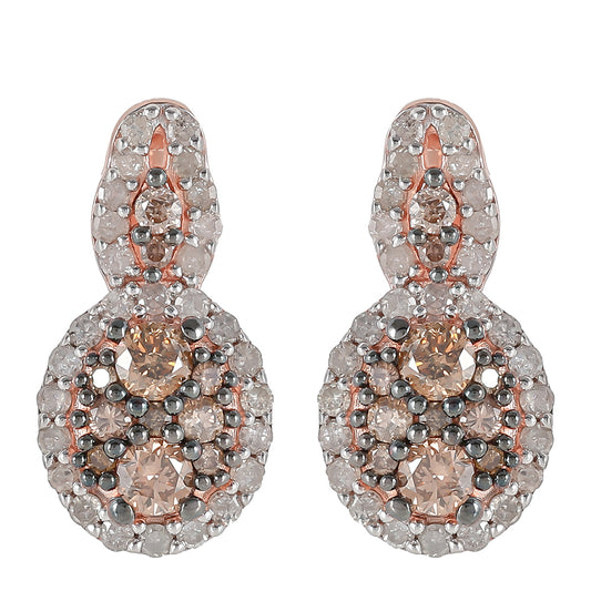 Rosevergoldete Silberohrringe mit Champagner-Diamant