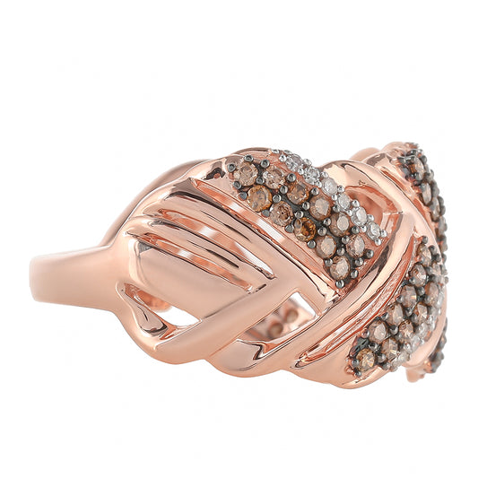 Rosevergoldeter Silberring mit Champagner-Diamant und weißem Diamant