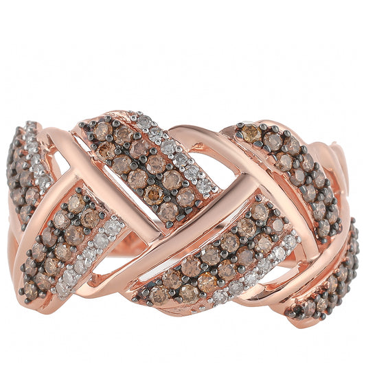 Rosevergoldeter Silberring mit Champagner-Diamant und weißem Diamant