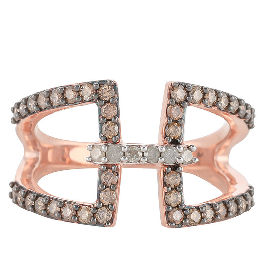 Rosevergoldeter Silberring mit Champagner-Diamant und weißem Diamant