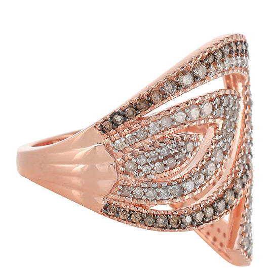 Rosevergoldeter Silberring mit Champagner-Diamant