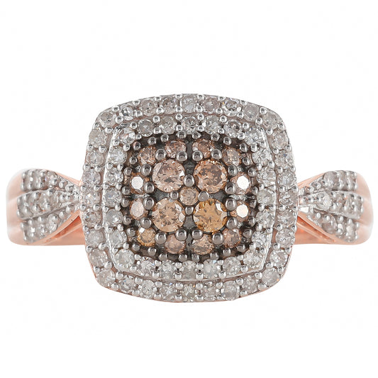 Rosevergoldeter Silberring mit Champagner-Diamant
