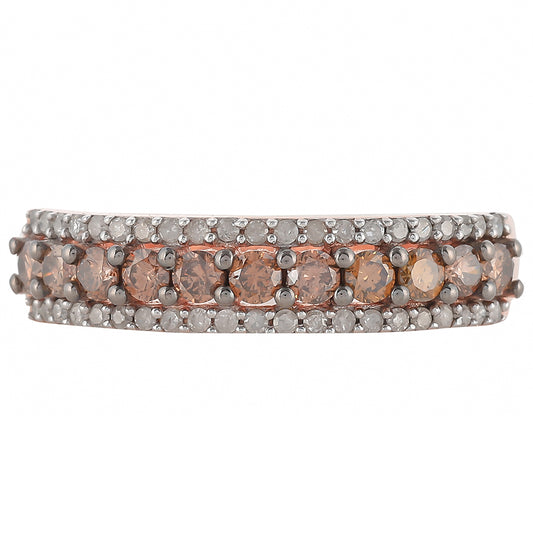 Rosevergoldeter Silberring mit Champagner-Diamant und weißem Diamant