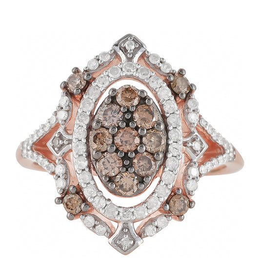 Rosevergoldeter Silberring mit Champagner-Diamant