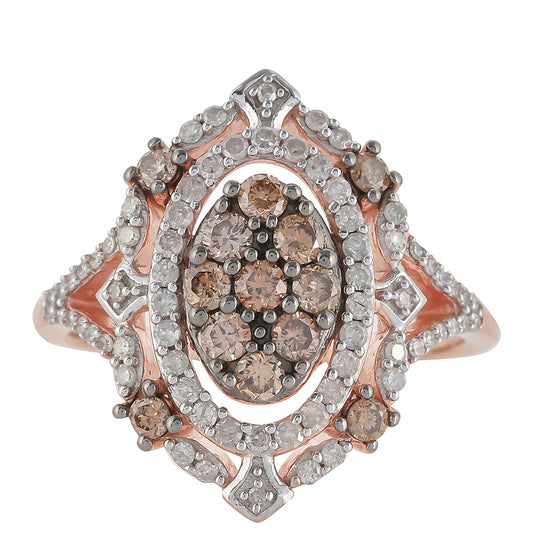 Rosevergoldeter Silberring mit Champagner-Diamant