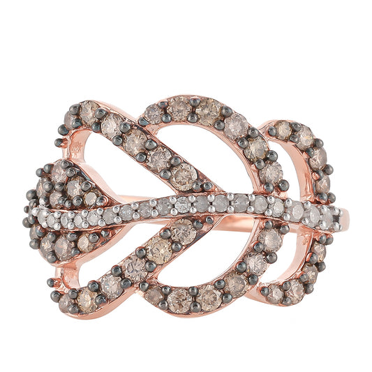 Rosevergoldeter Silberring mit Champagner-Diamant